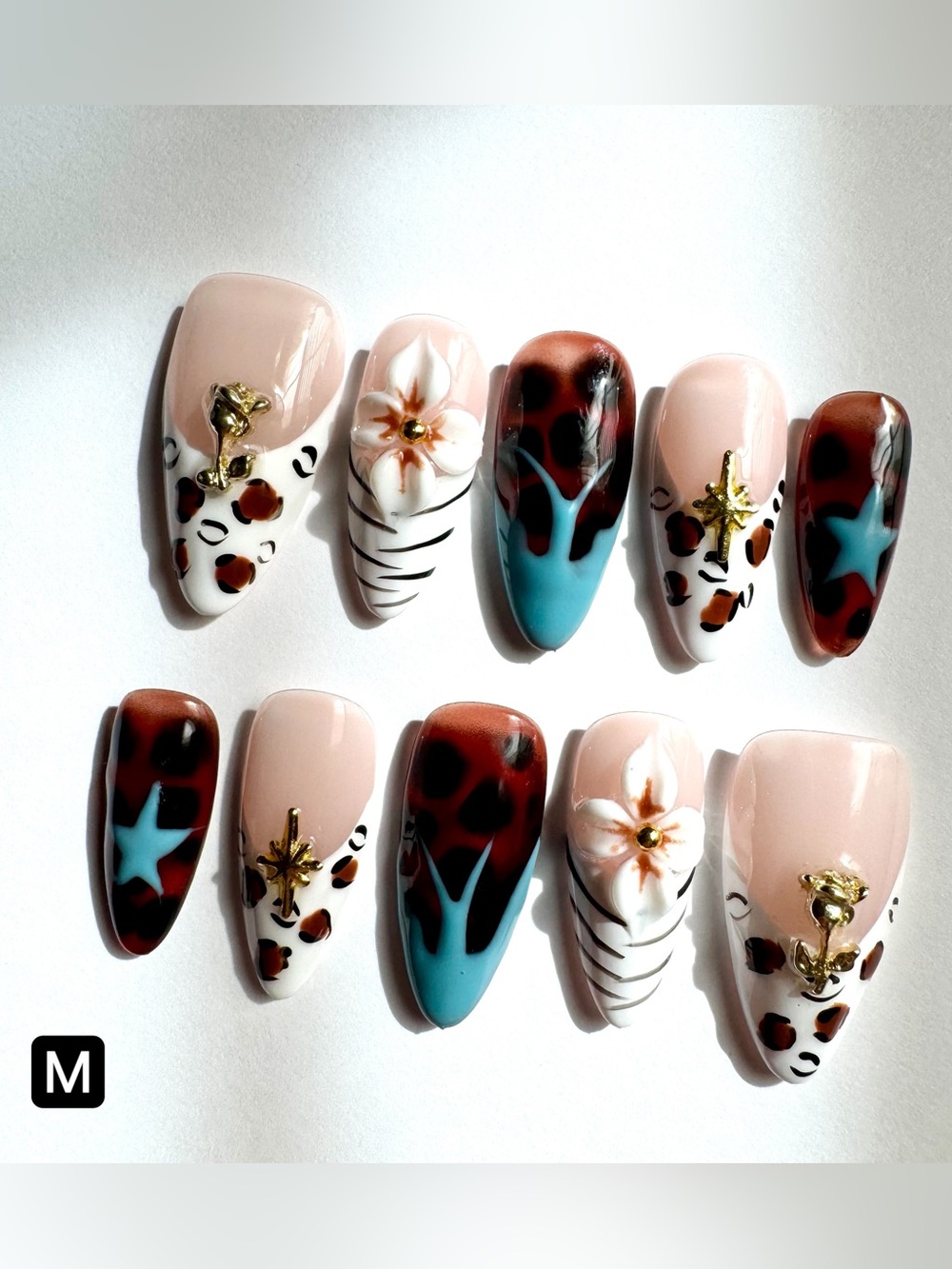 Nude Pink & Turquoise Leopard Press-On Nails